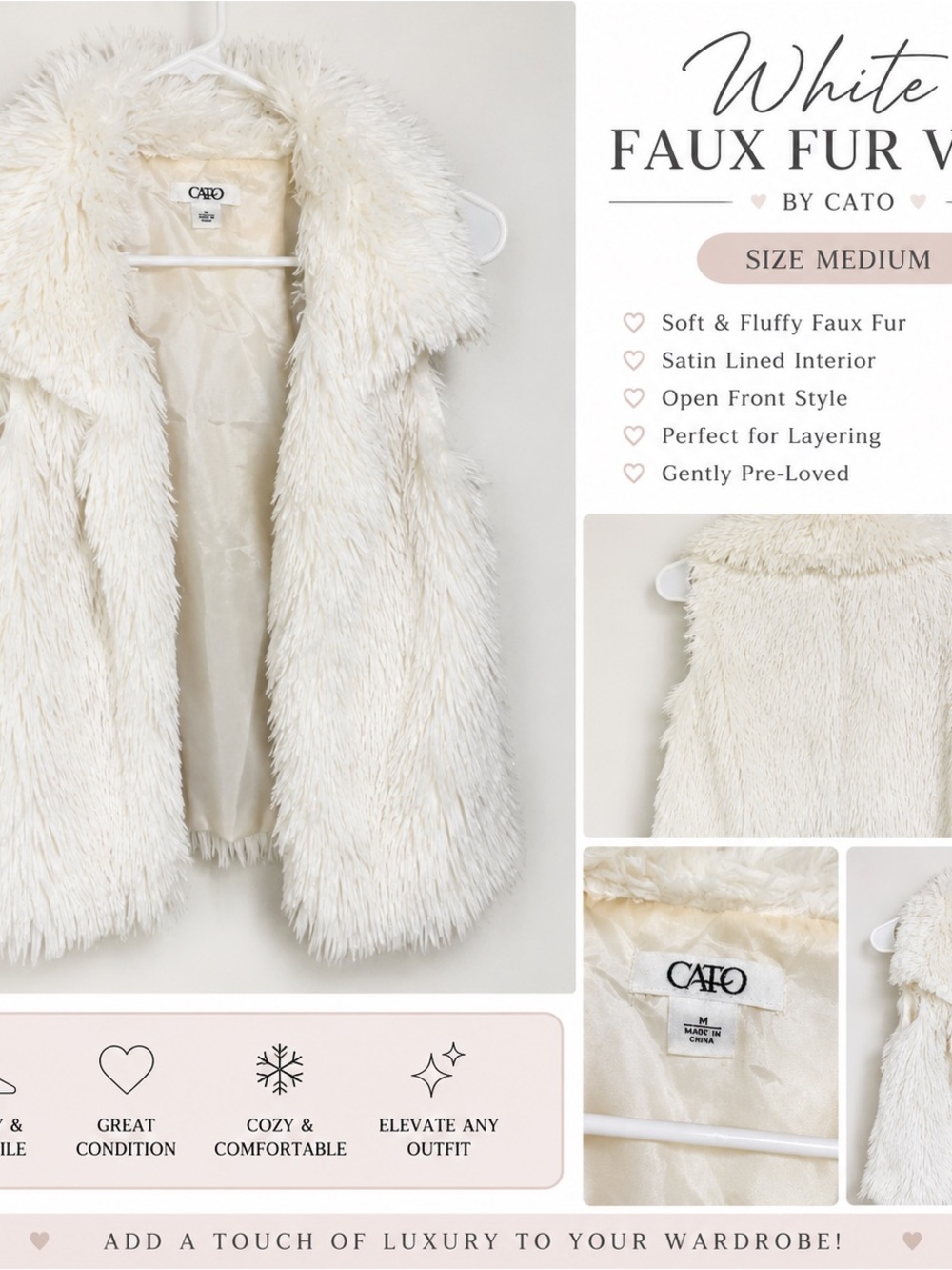 Cato Cream Faux Fur Vest Ladies Medium